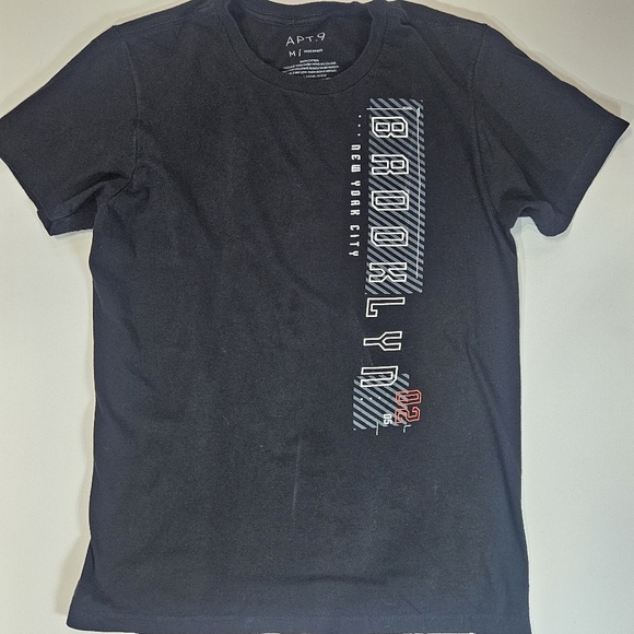 Apt. 9 Mens T-shirt Size Medium Black Brooklyn New York City Casual Graphic Tee - Picture 1 of 5
